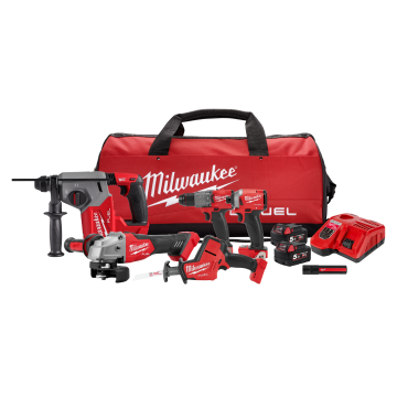 M18 FUEL™ 鋰電五機組 (電鑽/起子機/砂輪機/免出力鎚鑽/軍刀鋸)